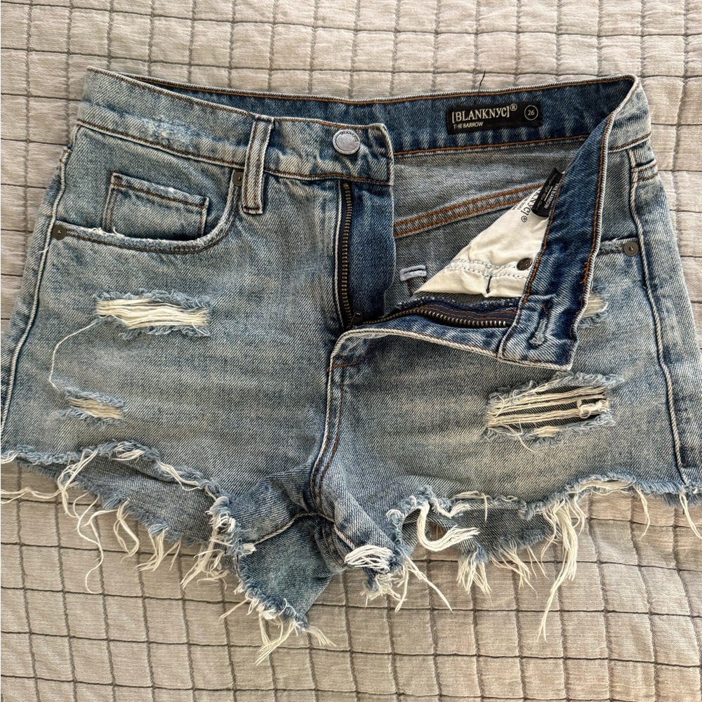 Blank NYC Blue Distressed Jean Shorts